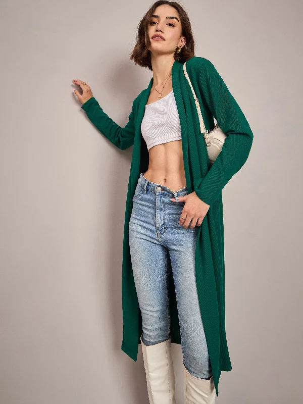 Women Emerald Rib Front Open Longline Shrug