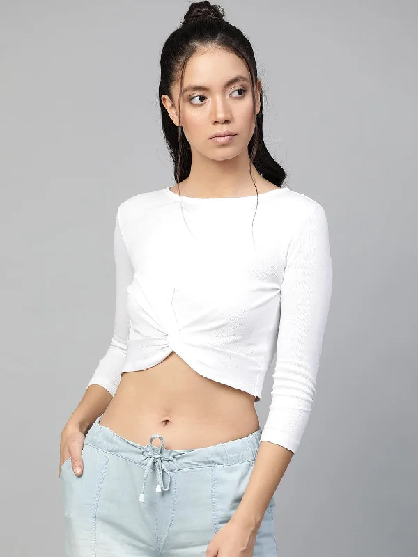 White Rib Twisted Knot Crop Top