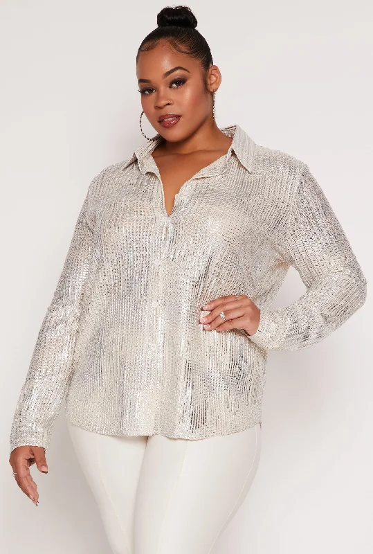 Plus Size Metallic Patterned Shirt