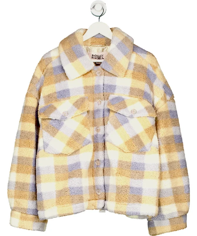 Badgley Mischka Beige Check Super Soft Sherpa Teddy Fleece Jacket UK XL