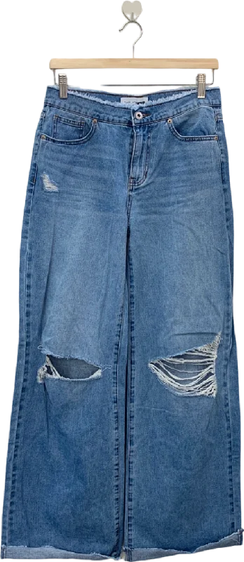 Fashion Nova Blue Distressed Wide Leg Jeans W1