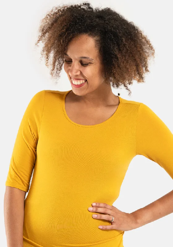 Mustard 1/2 Sleeve Round Neck Top