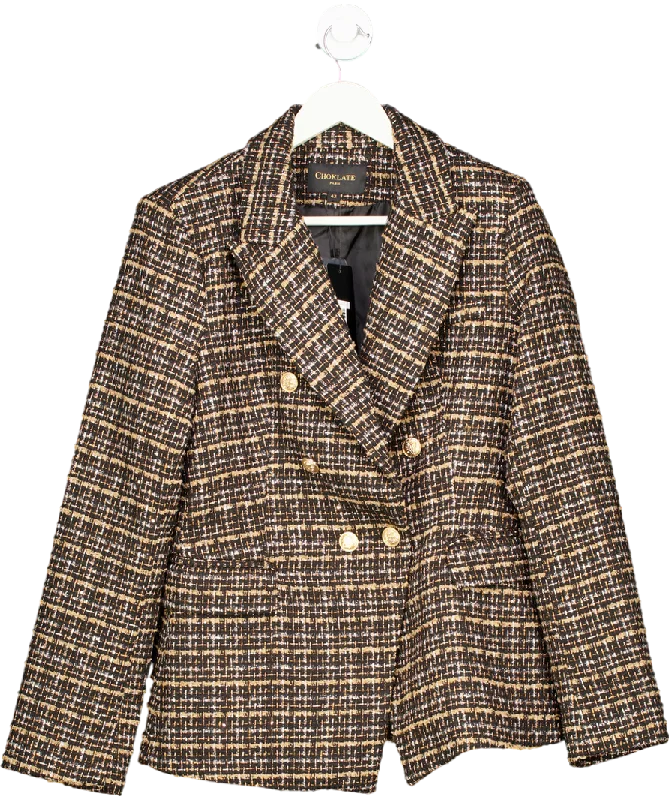 Chocklate Paris Black Double-breasted Blazer Jacket In Golden Thread Tweed UK 14