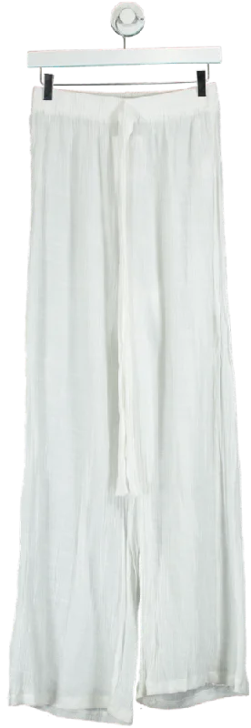 PrettyLittleThing White Wide-Leg Trousers UK 10