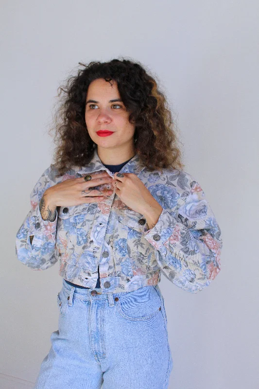 1990s Breaker Floral Cropped Jean Jacket