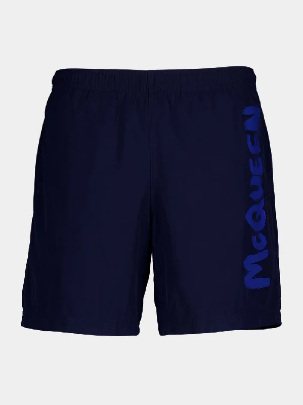 Logo-Print Navy Swim Shorts