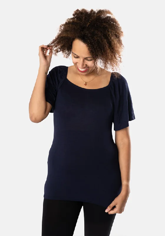 Navy Square Neck Top