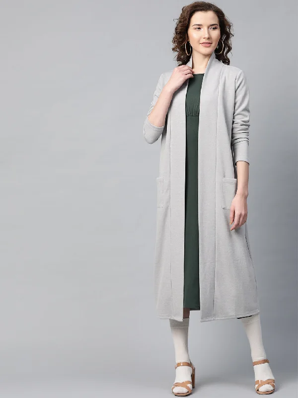 Grey Rib Front Open Longline Shrug