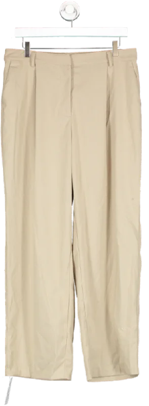 NA-KD Beige X Claire Rose Straight Leg Trousers UK XL