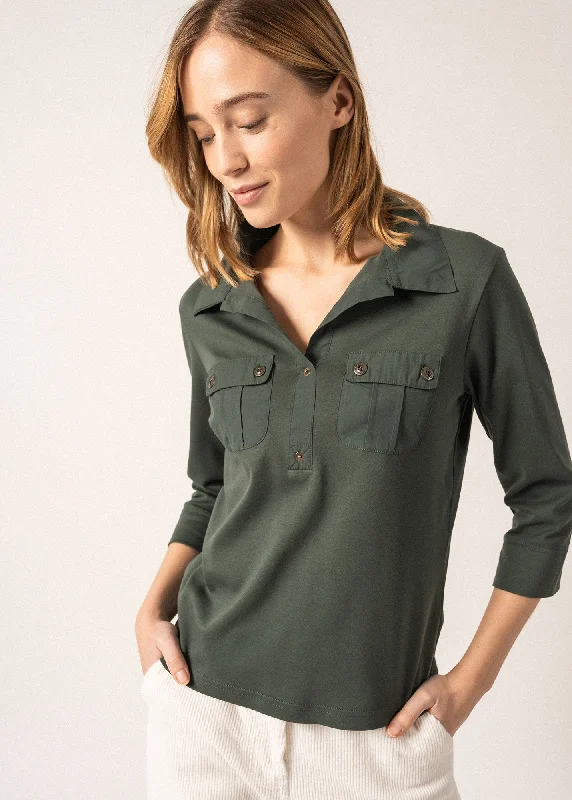 Oléron polo shirt - 3/4 length sleeves, in cotton (VEGETAL)