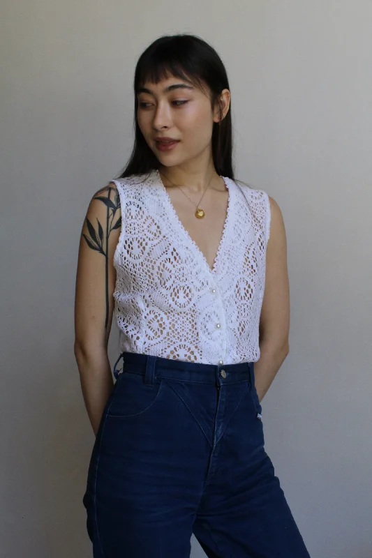 White Pearl Lace Vest