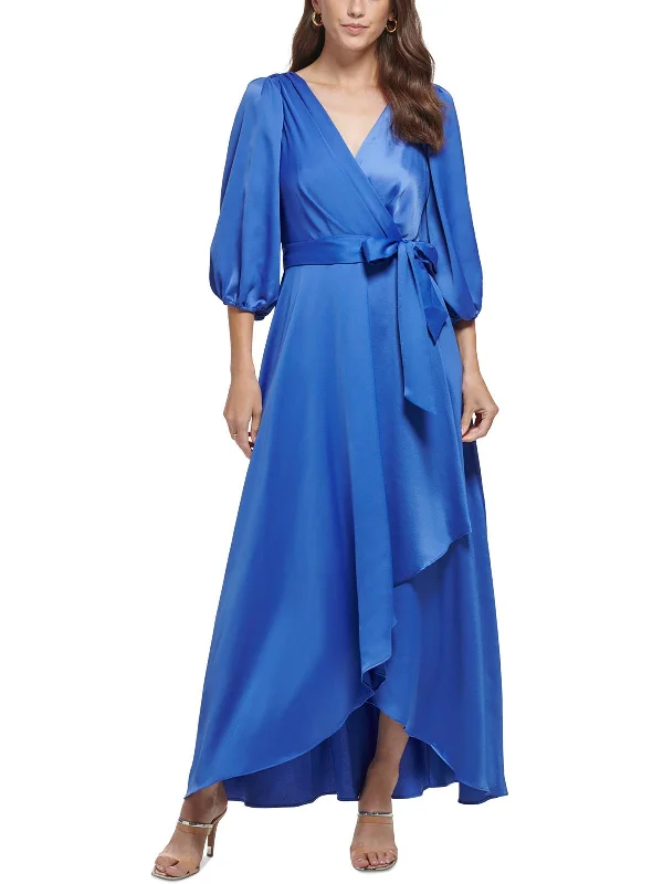 Womens Faux Wrap Ankle Length Wrap Dress