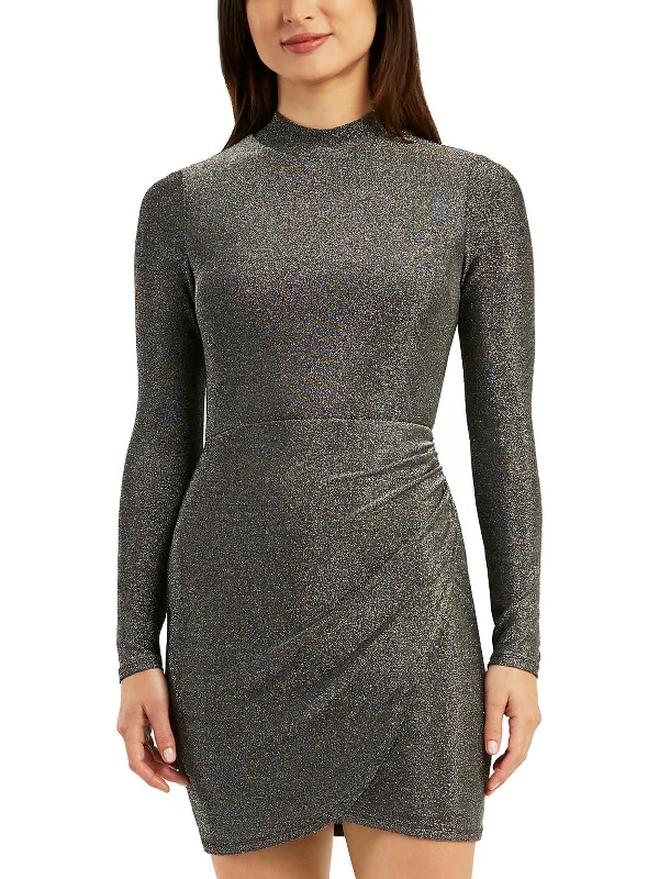 Juniors Womens Tulip Metallic Sheath Dress