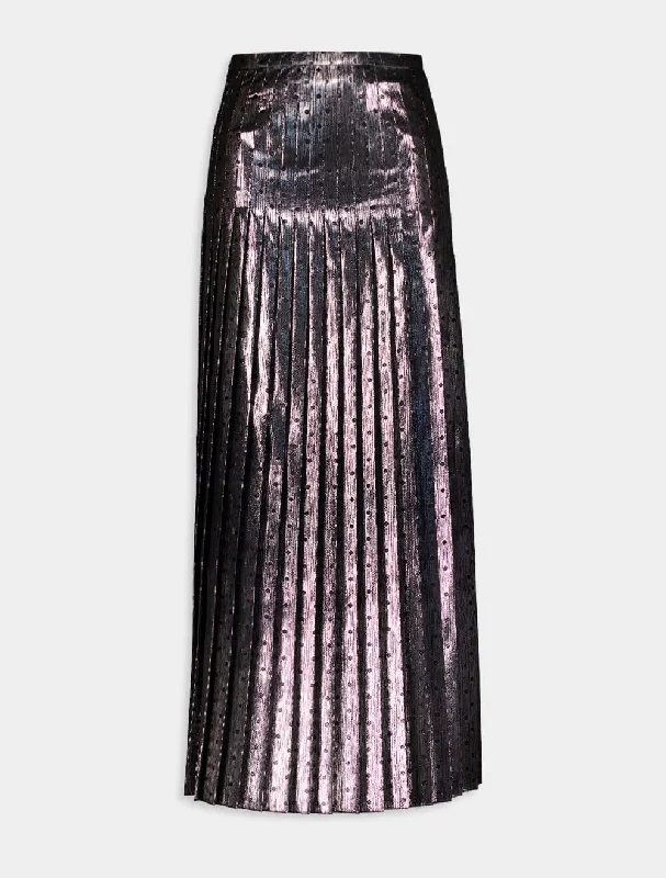 Metallic Pleated Silk Crêpe Midi Skirt