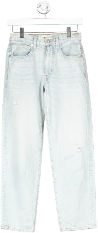 SLVRLAKE Blue Sophie Cropped Distressed High Rise Straight Jeans W23