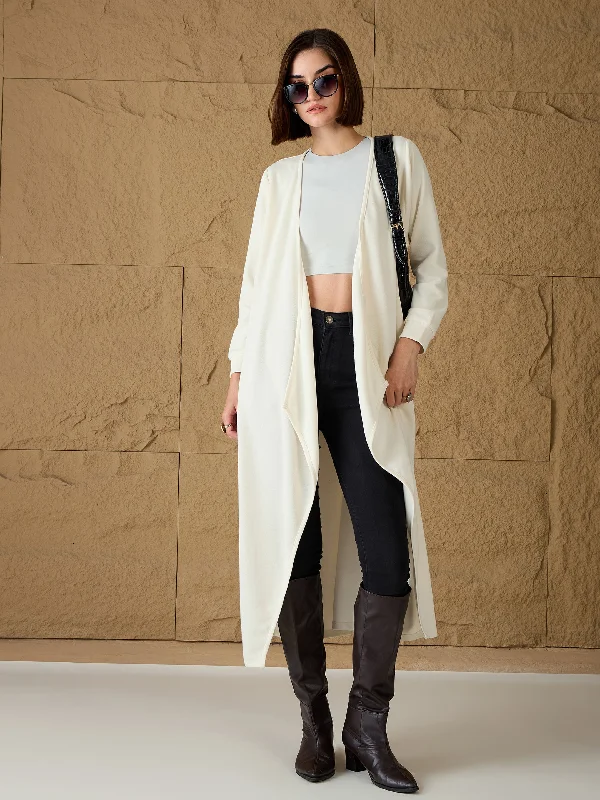 Women Off-White Front Open Long Shrug