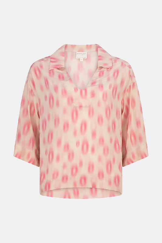 Trinity V Neck Collared Print Top Natural/Pink