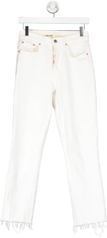 grlfrnd White Karolina High Rise Straight Leg Cropped Jeans W24