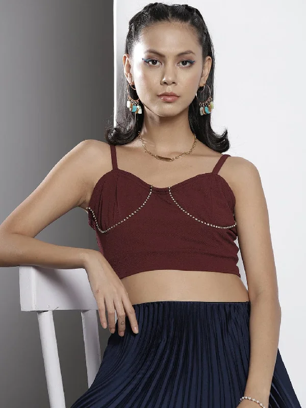 Women Burgundy Bustier Crop Top