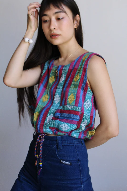 Woven Jewel Toned Diamond Zip Vest