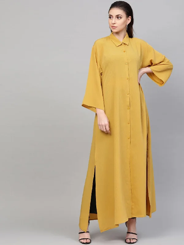 Mustard Button Placket Longline Shrug