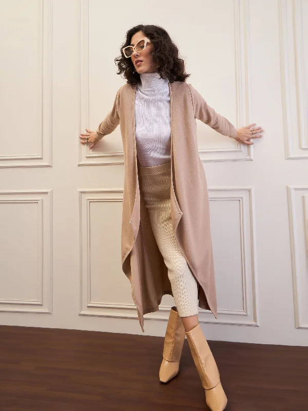 Women Beige Front Open Long Shrug