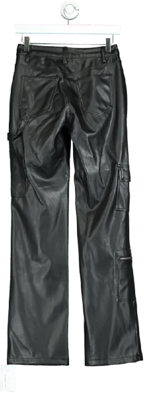 Fashion Nova Black Faux Leather Cargo Trousers UK S