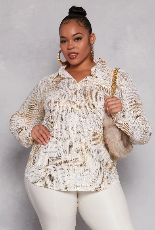 Plus Size Metallic Patterned Shirt