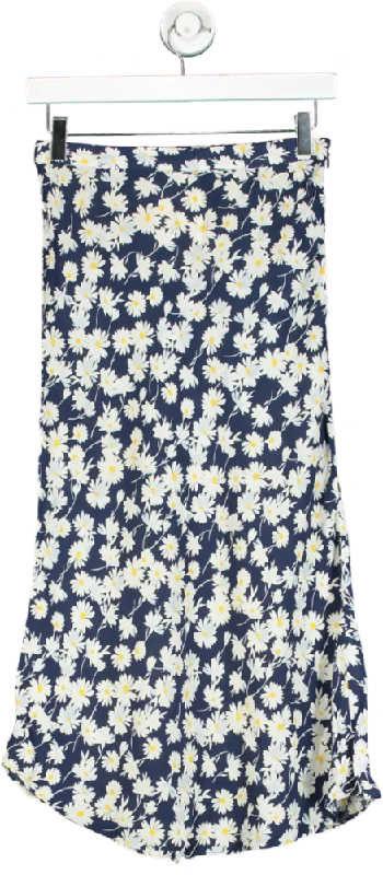 Warehouse Navy Floral Print Midi Skirt UK 6