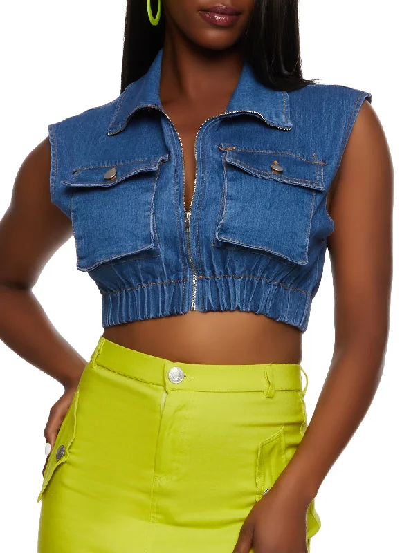 Daisy Denim Cropped Vest