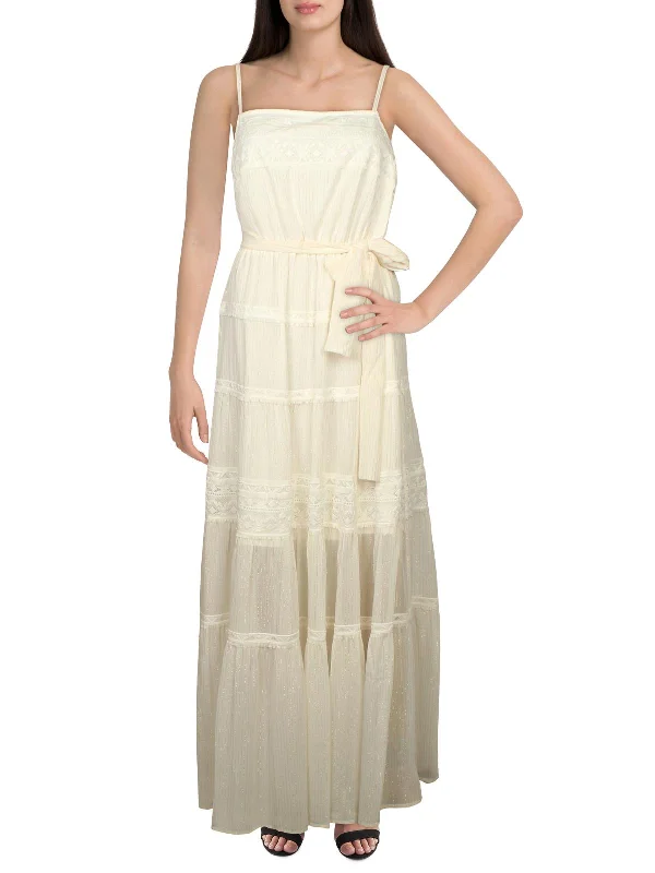 Womens Metallic Lace Trim Maxi Dress