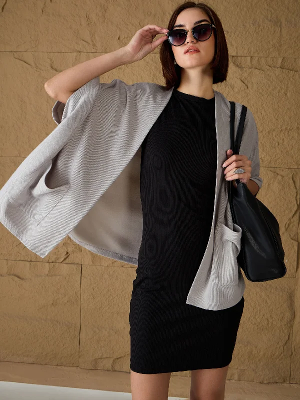 Women Grey Front Open Kimono Shrug