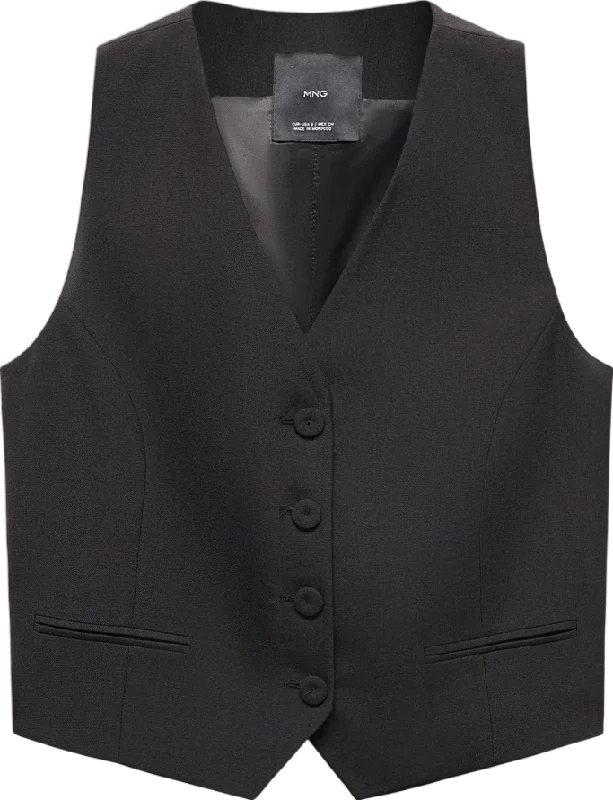 MANGO Black Check Wool-blend Suit Waistcoat UK L