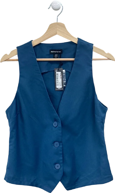 PrettyLittleThing Petrol Blue Woven Fitted Pocket Detail Waistcoat UK 10