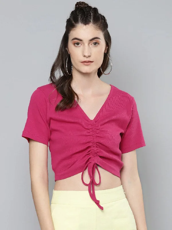 Fuchsia Rouched Crop Top