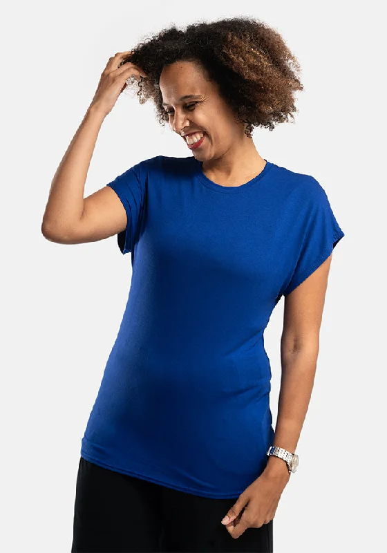 Deep Royal Blue Extended Shoulder Round Neck Top