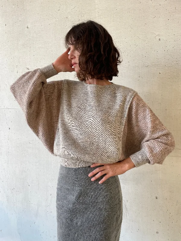 1980s Oatmeal Batwing Waffle Knit Wool Sweater