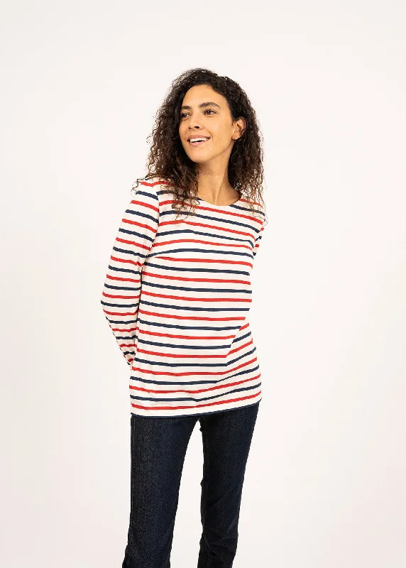 Minquidame tricolour striped sailor shirt - slim fit, in light cotton (ECRU/MARINE/TULIPE)