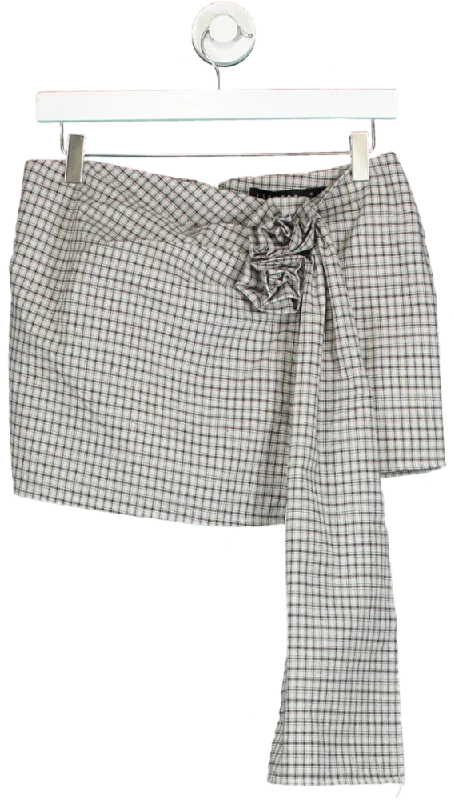 Lioness Beige Checkered Wrap Skirt UK S