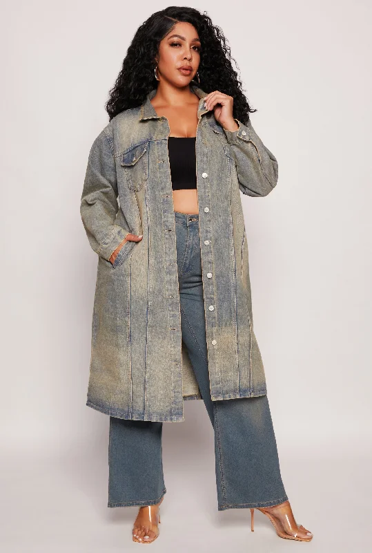 Plus Size Light Wash Longline Jean Jacket